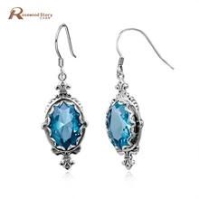 Мода Эдварда Аутентичные 925 стерлингового серебра серьги для женщин Свадебные подарки небесно-синий кристалл горного хрусталя винтажные длинные серьги