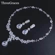 ThreeGraces Новое поступление серебряный цвет Роскошные Длинные большие свадебные кубический циркон Ювелирные наборы для свадьбы ожерелье невесты JS090