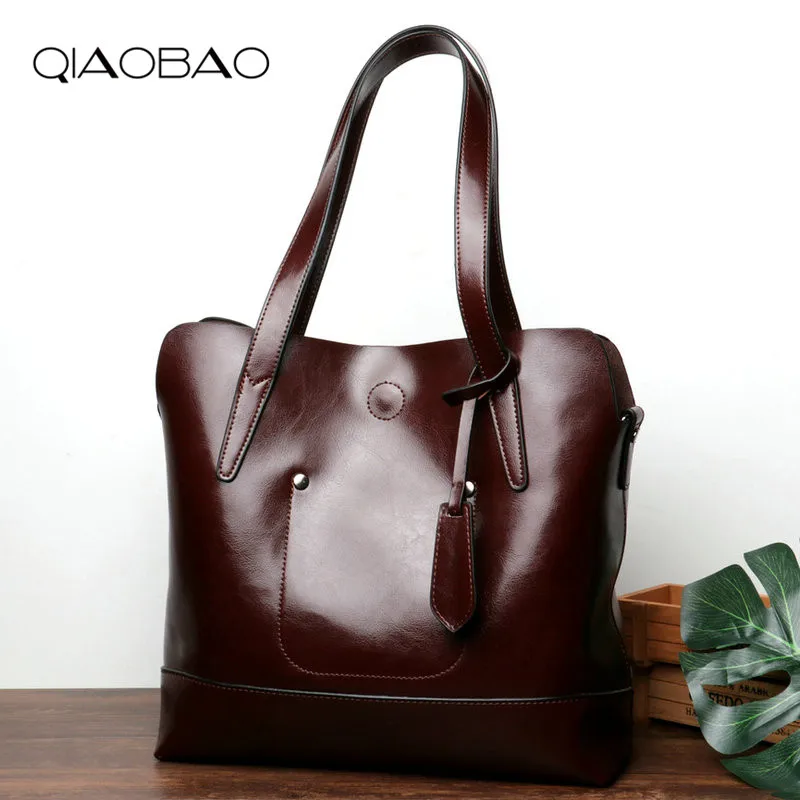QIAOBAO Fashion Women Oil Wax Genuine Leather Women Bag Large Capacity Tote Bag Big Ladies Shoulder Bags Famous Brand Bolsas QIAOBAO Fashion Women Oil Wax Genuine Leather Women Bag Large Capacity Tote Bag Big Ladies Shoulder Bags Famous Brand Bolsas