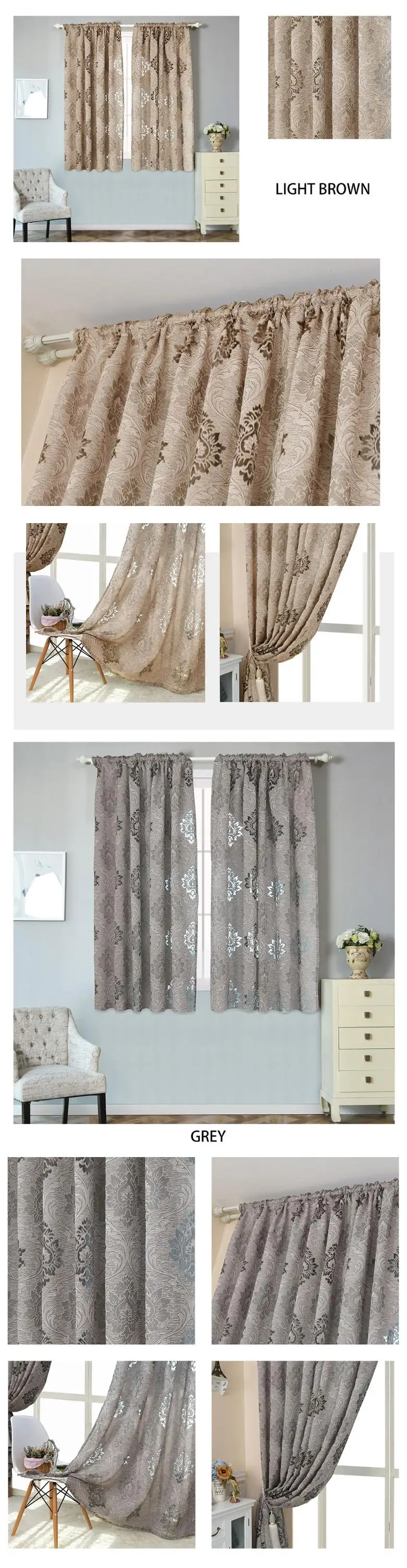 Smt587LOZUJOJU Short semi shade European drops floral jacquard design curtains for living room bedroom windows thick fabric thread (2)