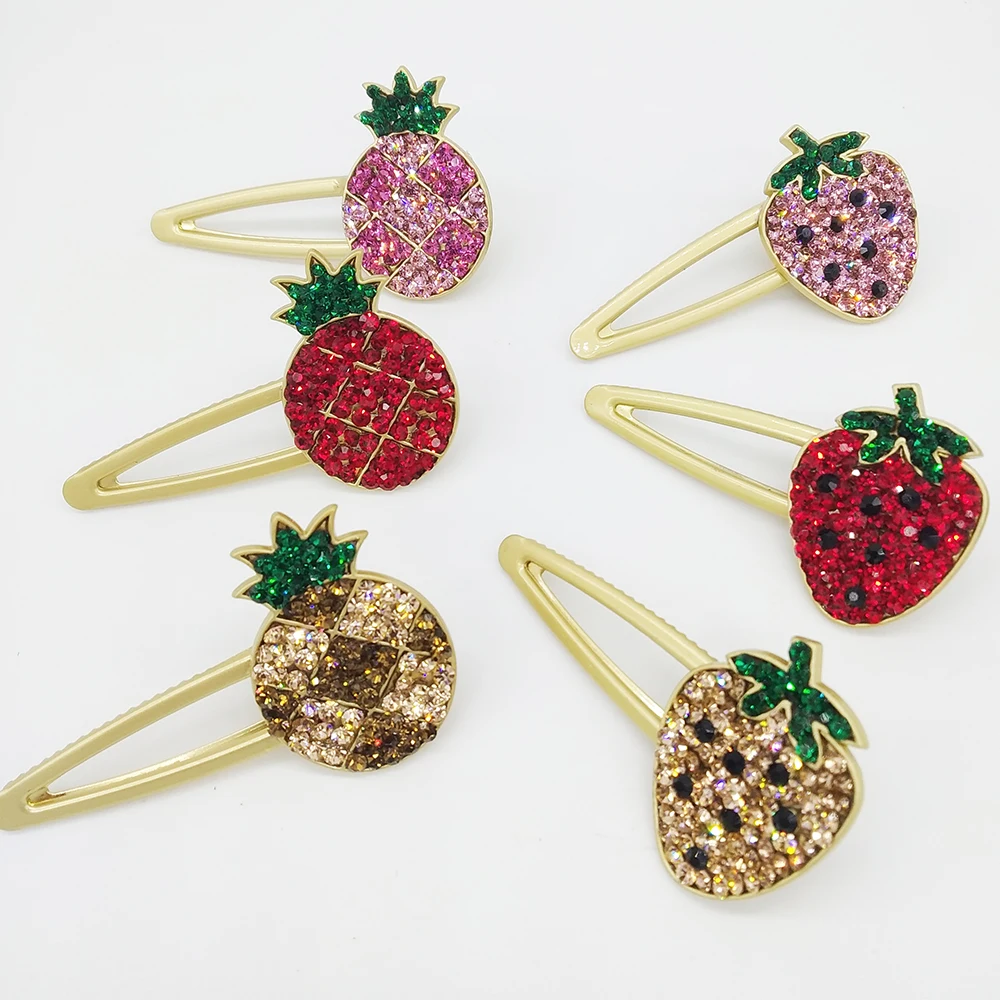 

1pc 2 Styles 3 Colors Women Hair Clips Strawberry Pineapple Shape Rhinestone Duck-billed Clip Girl Barrettes Hair Ornaments