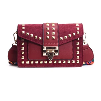 

FGGS-New Wide Shoulder Strap Small Square Bag Fashion Rivet Crossbody Bag Female Bags Messenger Bag Women Satchel