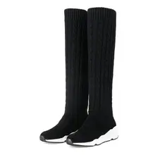 NAYIDUYUN Thigh High Boots Women Cow Suede Leather Round Toe Over Knee Boots Stretchy Slim Leg Wedge Heel Party Pumps Shoes NAYIDUYUN Thigh High Boots Women Cow Suede Leather Round Toe Over Knee Boots Stretchy Slim Leg Wedge Heel Party Pumps Shoes