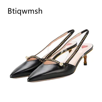 

2019 Chic Design Leather Gladiator Sandals Women Pointed Toe Rivet Pearl Bamboo Strange Heel Shoes Woman Dress Shoes