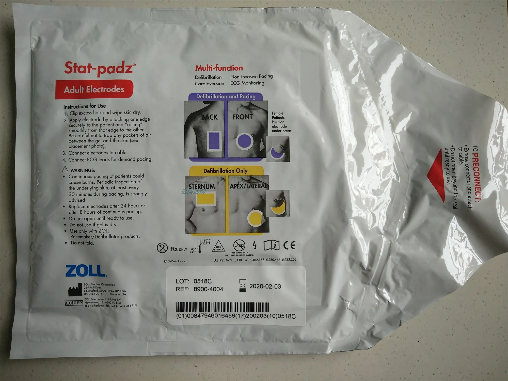 para Zoll Original Folha de Pedido M-series Desfibrilador Eletrodo n° 8900-4004