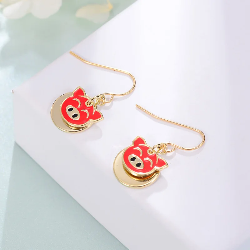 

Female 2019 Ear Hook Little Piggy Head Gold Drop Earrings for Good Luck Birthday Jewelry Gift Girls Drop Earrings Hanging Brinco
