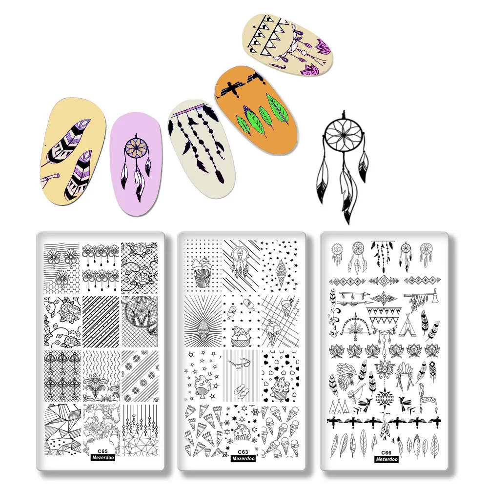 

3Pc Nail Stamping Template Set Indian Dreamcatcher feather Stamping Plates Stencil Bow and arrow Design DIY Nail Art Image Plate