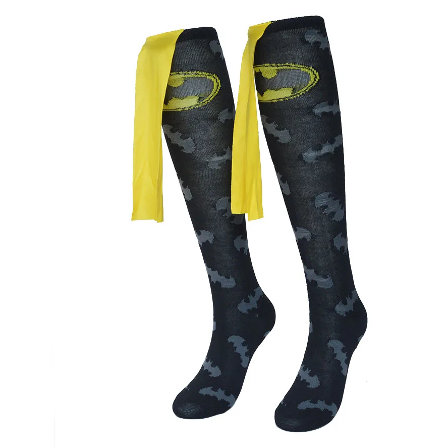 الجوارب النساء جوارب أسود الأصفر عباءة باتمان جورب القطن الركبة عالية الجورب حزب تأثيري الهيب هوب الكرتون التزلج الرياضة