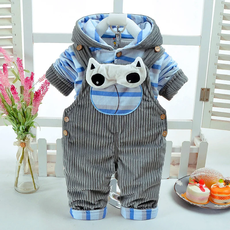 

New Autumn Winter Cartoon Baby Clothing Thicken Long Sleeve+Suspender Trousers Soft Warm Newborn 3-6Months Baby Infant 2Pcs/Set