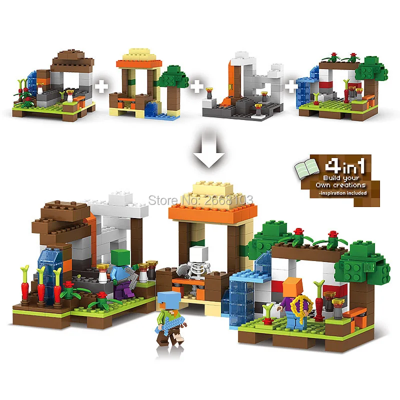 

4 IN 1 Minecraft My World Craft Building Blocks Educational Toys Village Tree House brick my worlds Model kits Hobbies kid Gifts