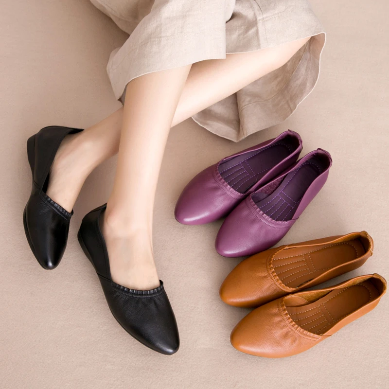 

AARDIMI Spring Retro Genuine Leather Ballet Flats Women Casual Shoes Fashion Ballerines Flats Wadges Mother Shoes Zapatos Mujer