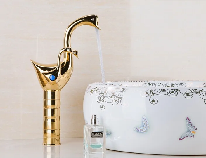 

New arrival gold finish high quality bathroom double lever bird design basin faucet sink faucet basin mixer
