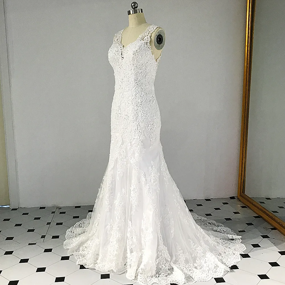 RSW546 v-образный вырез Иллюзия сзади Кружева Русалка свадебное платье