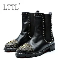 LTTL Black Genuine Leather Men Chelsea boots Fashion Rivets Ankle Boots High Quality Brand Punk Boots Autumn Mens Shoes dekabr new fashion mens leather shoes waterproof men boots comfortable genuine leather boots quality autumn ankle boots for men