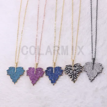 

Colorful zircon Maple pendant necklace Leaf shape metal high quality pendant necklace wholesale mix color jewelry necklace 3835