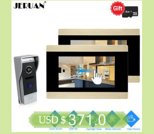 JERUAN 720 P AHD обнаружения движения 7 дюймов Сенсорный экран телефон видео домофон Системы 2 запись монитор + HD 110 градусов Камера 1V2