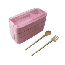Boîte à Bento 3 niveaux micro-ondable 900ml, boîte à déjeuner écologique, paille de blé, matériel vaisselle, boîte à déjeuner 2019 nouveau
