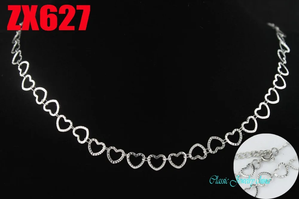 

14"-38" embossing heart shape stainless steel necklace welding chain with snap hook fashion lady jewelry parts 20pcs ZX627