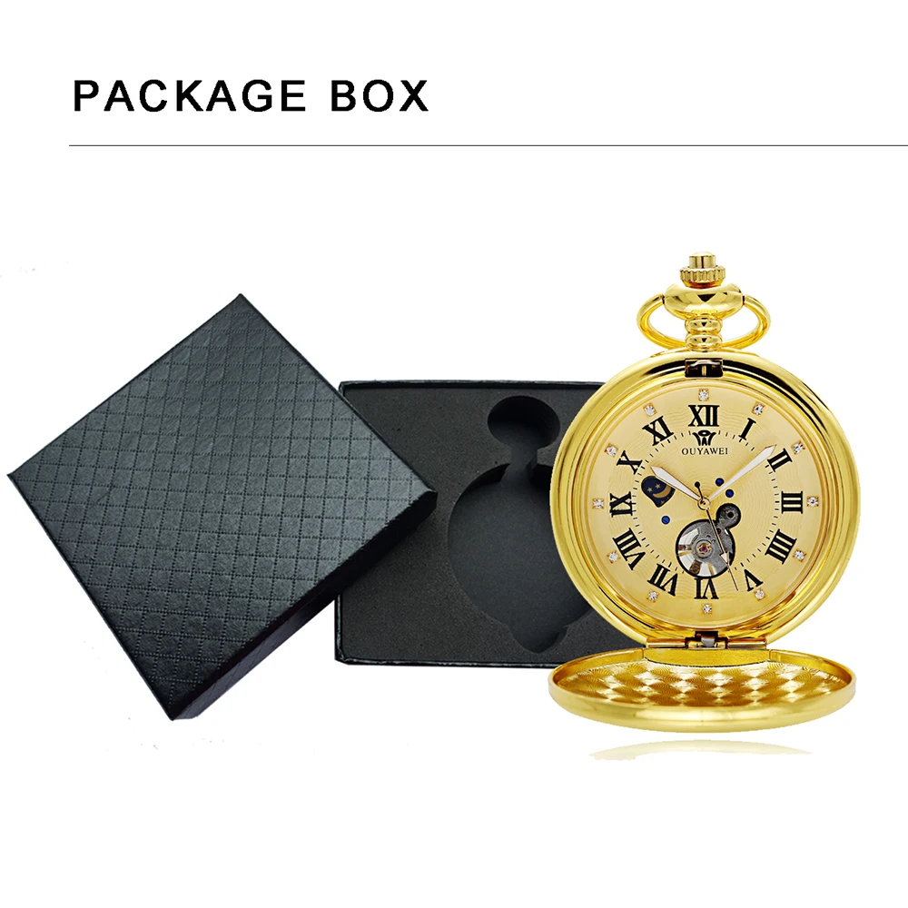 OUYAWEI Luxury Sun Moon Men s Mechanical Pocket Watches Necklace Fob Chain Clock Love Gold Pendant 4