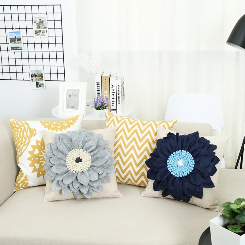 Nordic modern cotton linen flower cushion cover living room sofa pillow