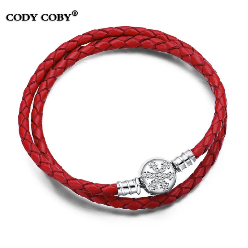 CODY COBY 925 Sterling Silver Heart Bracelet Double Red Leather Snake