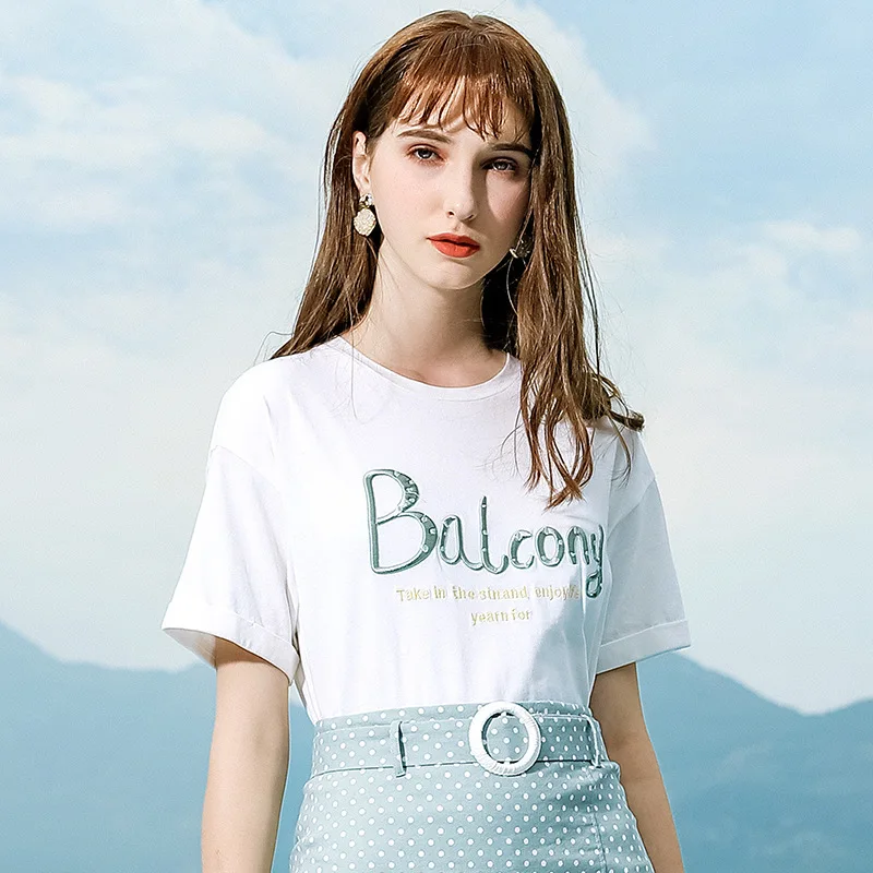 

Wasteheart Women Tops Casual White T-shirts Solid Shirt O-Neck Short Plus Size T Shirt Women Cotton Sexy Cut Out Tees Embroidery