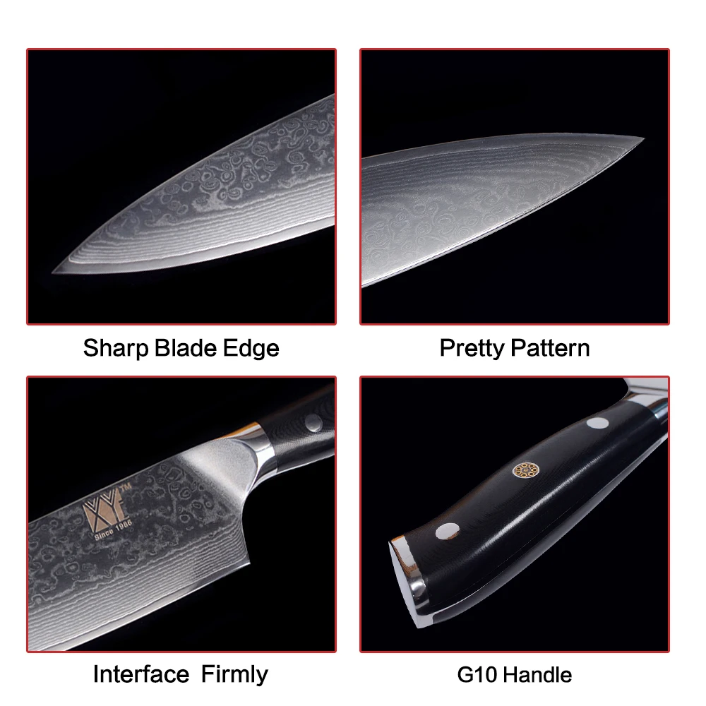  XYj Kitchen Knife Black G10 Handle Japanese Damascus Steel Sharp Blade 8 inch Chef 7 inch Santoku K - 32863023667