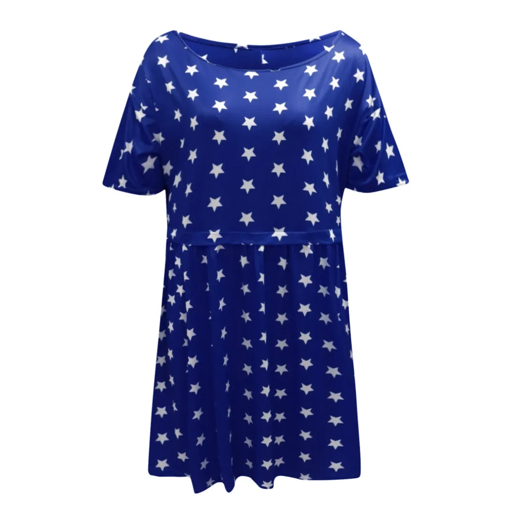 Женское летнее платье с круглым вырезом и принтом в горошек, свободные платья с коротким рукавом, вечерние платья в богемном стиле, летнее платье, vestidos de verano - Цвет: Blue