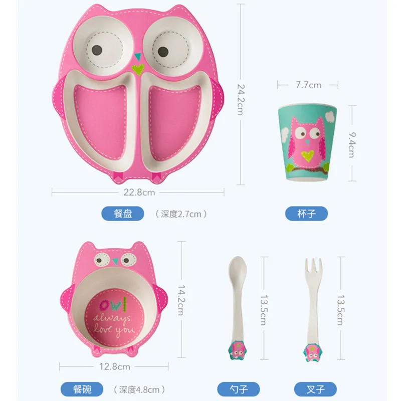 4-5pcsset Cartoon Creative Bamboo Baby Dishes Sub-grid Plates Irregular Children Tableware For Infant Toddler Feeding Dinnerware