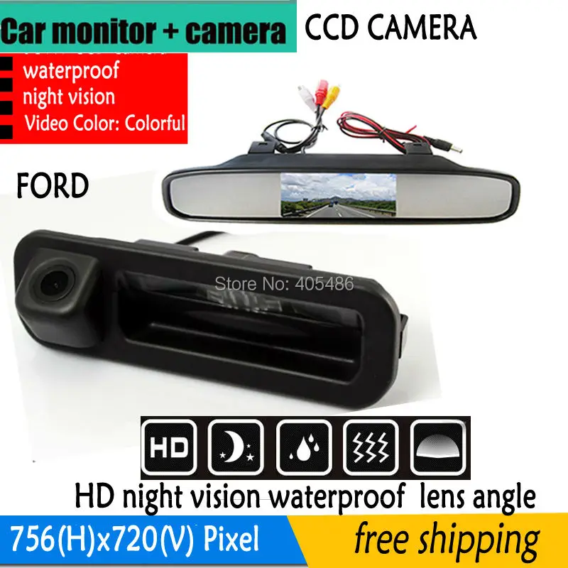 Goedkoop Parkeersysteem Hoge Resolutie Auto 4.3 Kleur Auto Achter Reverse Monitor + CCD kofferbak handvat Voor Ford Focus Mondeo Kuga