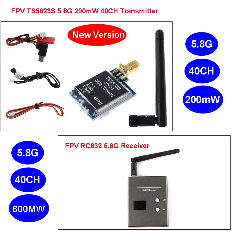 

Upgraded TS5823S 40CH 5.8G 200mw Telemetry Audio Vidio Wireless AV TX Transmitter + RC832 40CH 5.8G Receiver RX for Mini Drone