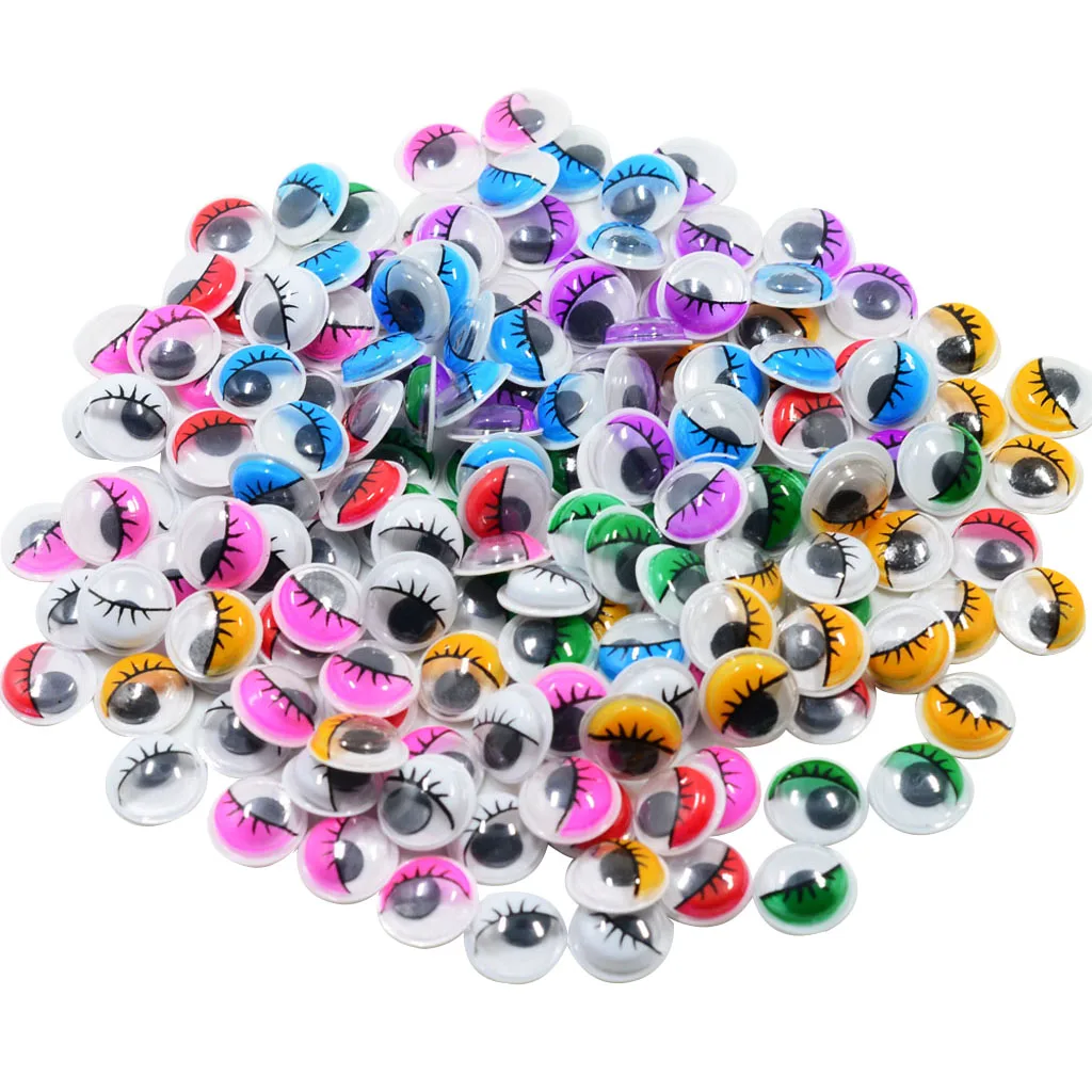 fityle 168 Pieces Plastic Self Adhesive Sticky Wiggle Eyelash Eyes Assorted Color 12mm DIY Crafts Handmade Accessories