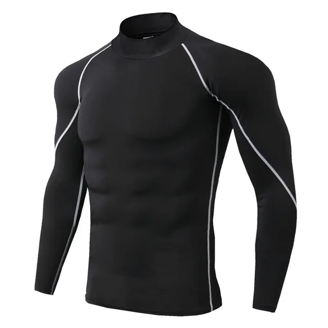 Men Bodybuilding Sport T-shirt Quick Dry Running Shirt Long Sleeve Compression Top Gym T Shirt Men Fitness Tight Rashgard BlackGray Line