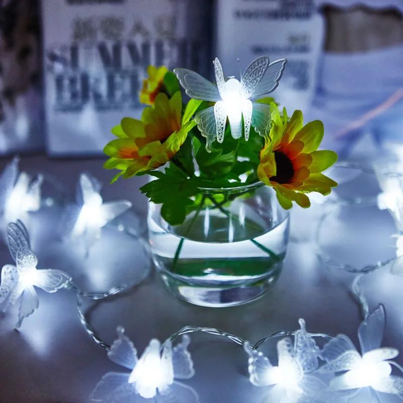 5 м 10 м светодиодный гирлянда сказочные огни бабочка светодиодный Свадебный праздник Рождественские огни, гирлянды люсис привело decoracion guirlande lumineuse - Испускаемый цвет: Белый