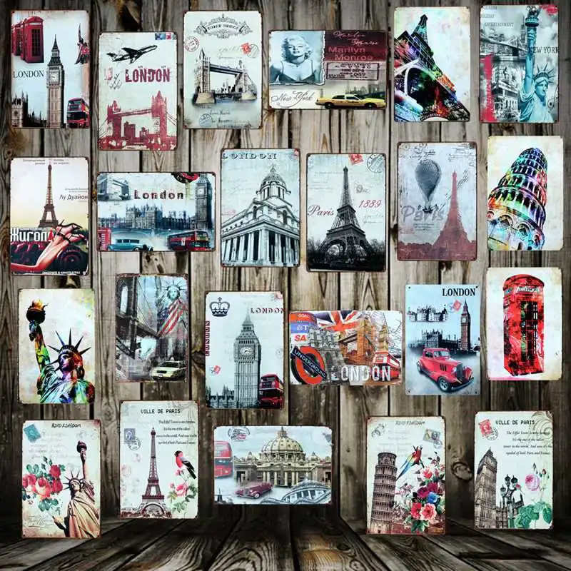 

[ Mike86 ] London New York Paris Metal Sign Wall Plaque Custom Poster Personality Classic Iron Painting Decor Art LT-1702