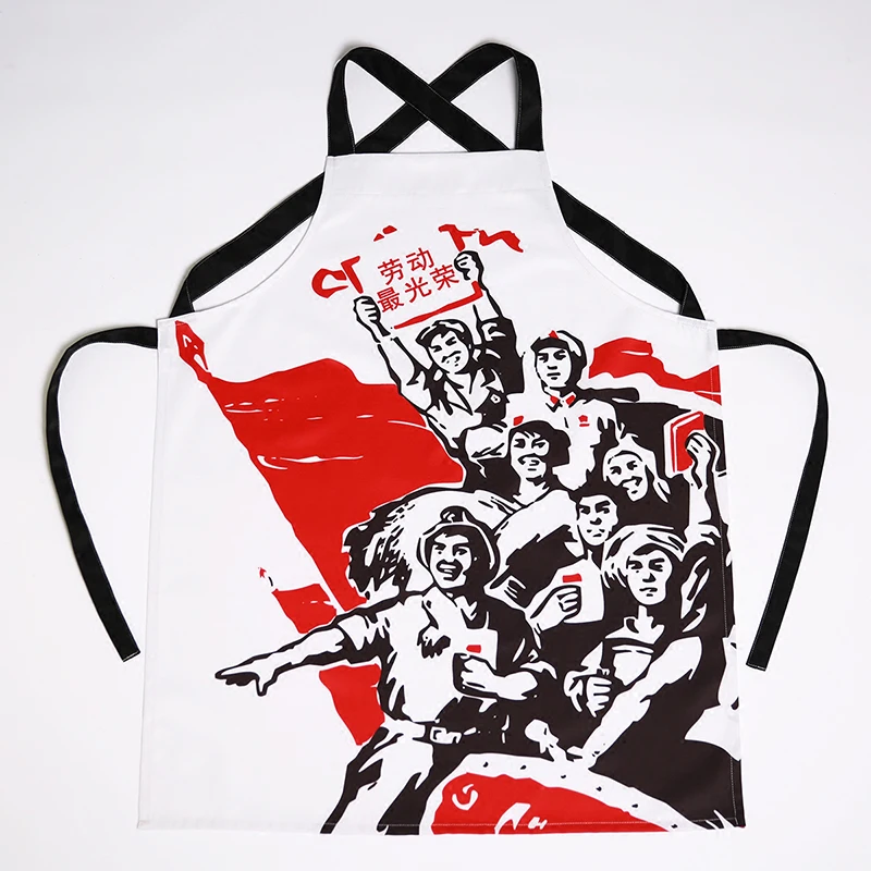 Retro Funny Chinese Style Cartoon Adult Apron Anti-stain Restaurant Waitress Chef Cooking Apron Printing Sleeveless Apron Long