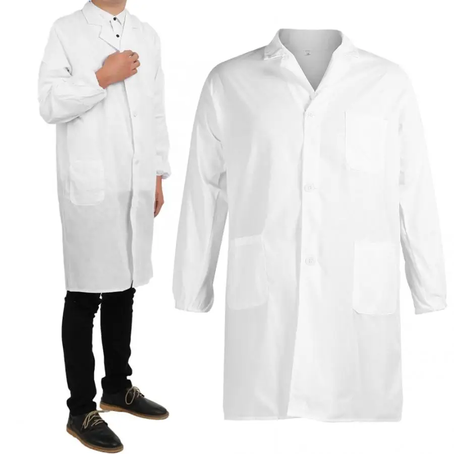 

Hospital Unisex White Doctor's Clothing Surgeon Medical Service Long-sleeve Polyester Protect Lab Chef Coat with Pockets Uniform