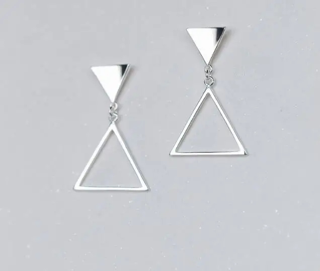 

Authentic Real 100% 925 Sterling Silver fine Jewelry Double Triangle Geometric Long Earrings Dangle GTLE2379