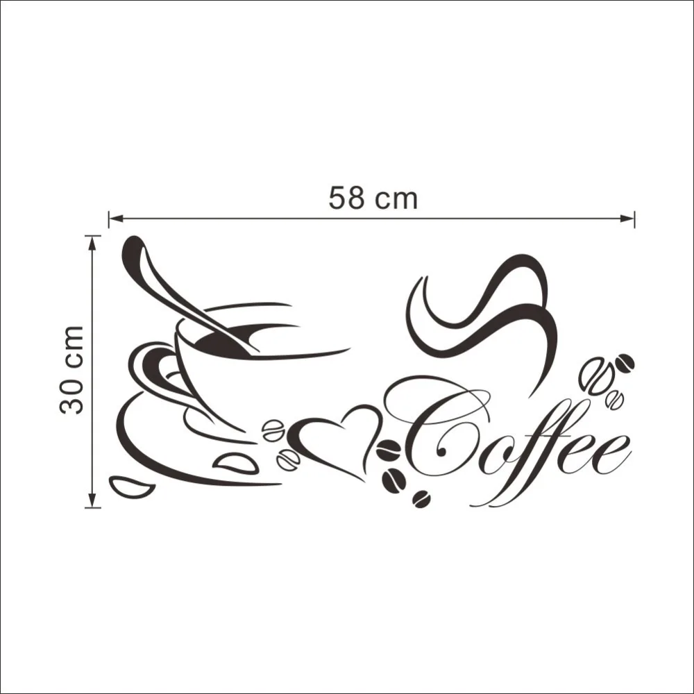 Coffee cup with heart vinyl quote Restaurant Kitchen removable wall Stickers DIY home decor wall art MURAL Drop Shipping