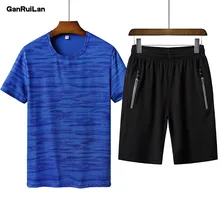 2019 Brand 6XL New Mens Short Sleeve Sportwear Suit Summer Fashion Solid Cool Casual Short Sets Men Leisure Suits TZ19003