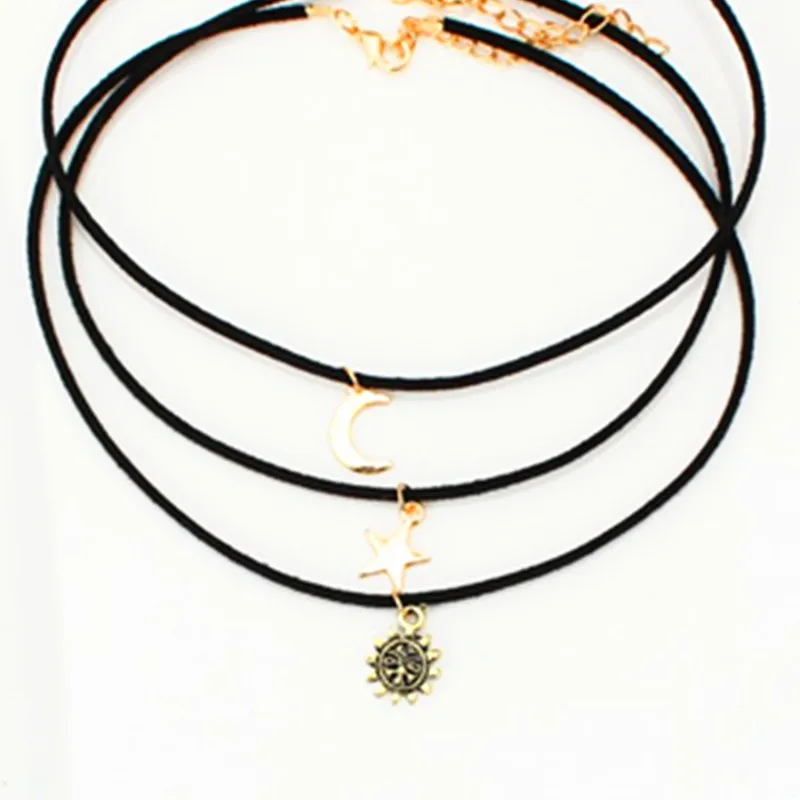 

3 Unids Sets Star Moon Sun Maxi Necklaces Chokers Necklaces Alloy Pendants For Unisex Hot-sale Sets Necklace x111