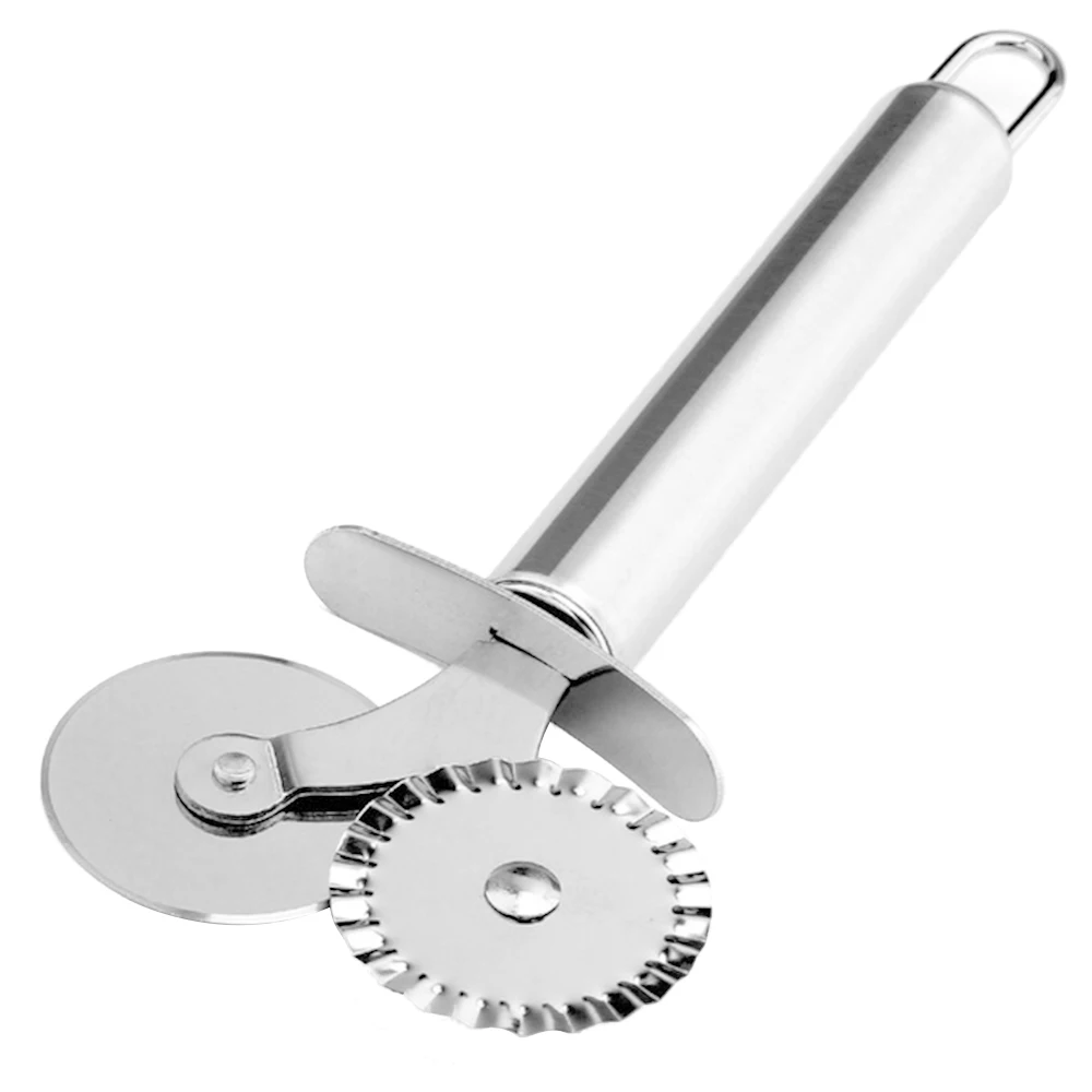 Stainless Steel Double Roller Pizza Cutter Knife Cutting Utensils Pizza Cake Bread Pies Round Cutter Pizza Slicer Wheel Scissor