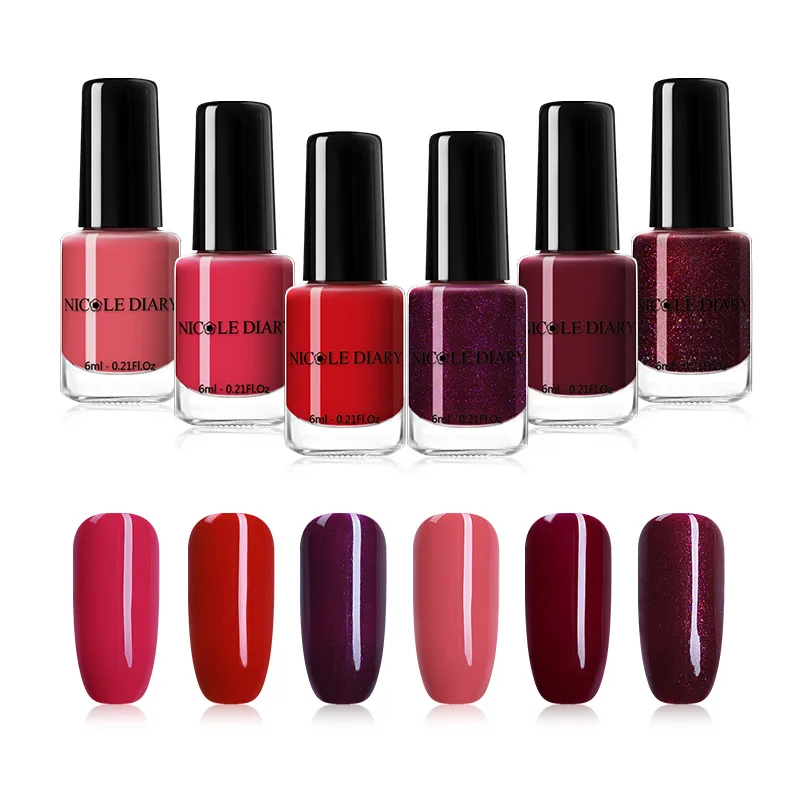 

NICOLE DIARY 6ml Peel Off Nail Polish Lacquer Waterproof Water Base Pigment Gray Red Series Manicure Nail Art Decoration