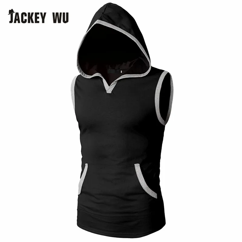 

JACKEYWU Casual Men T Shirt 2019 Summer Korean Fashion Sleeveless TShirt Slim Hooded Men's Clothing Hip Hop Streetwear