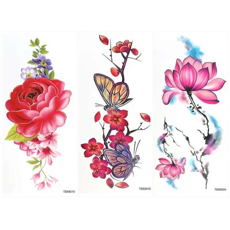 9 Sheets Temporary Tattoo Rose Peony Flower Butterfly Lotus