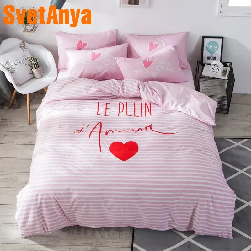 

Svetanya red Heart Bedlinen 100 Cotton sheet pillowcase Duvet Cover Bedding Set Cartoon Kids Home Textile