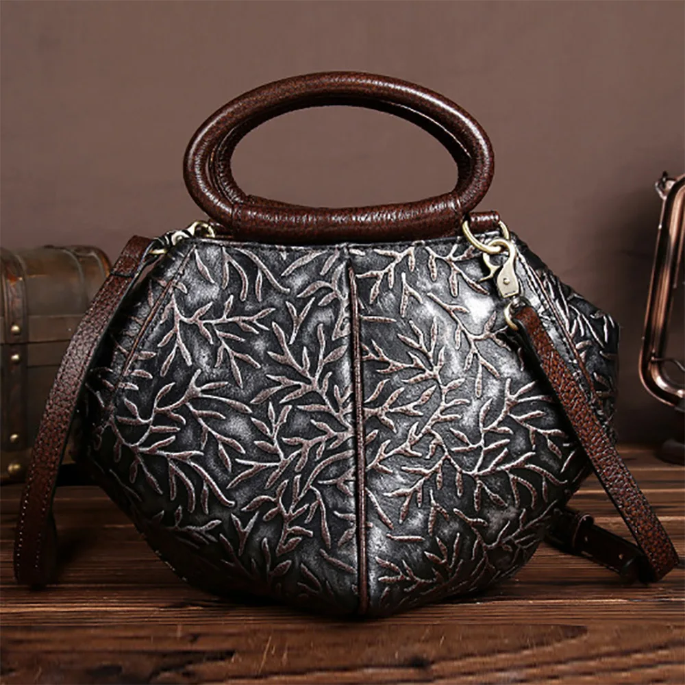 100% Genuine Leather Handbag Women Vintage Trend Hobo Shoulder Messenger Bag Natural Cowhide ...