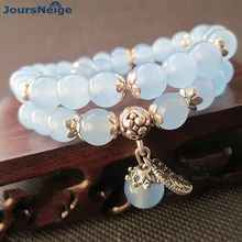 JoursNeige Blue Crystal Bracelets Round Beads Lucky Tibetan Silver Leaf Pendant for Lovers Crystal Bracelet Multilayer Jewelry
