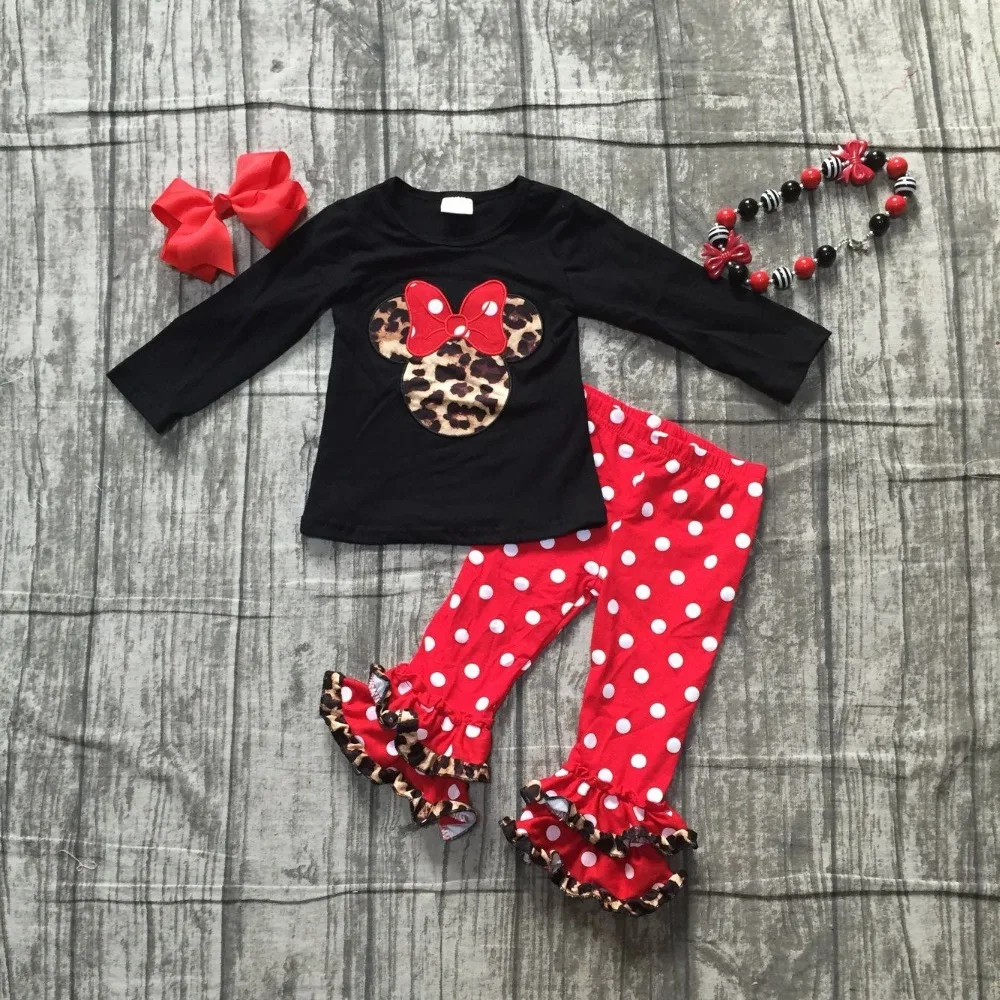Fall/winter baby girls leopard Minnie outfit boutique pant cotton ...
