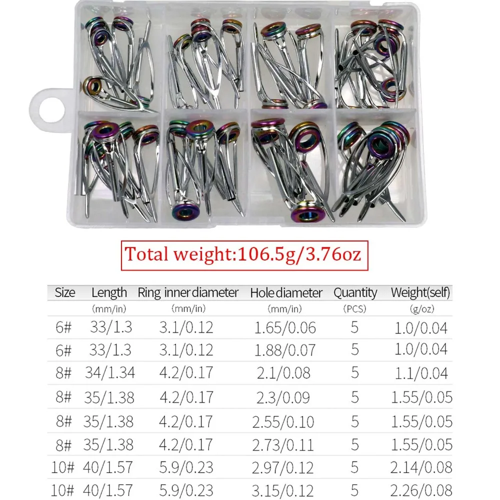 40 шт., 1,8 мм-3,2 мм, цветные наконечники для удочки, Ремонтный комплект, Радужное двойное керамическое кольцо, спиннинговое литье, удочка, кончики стержней